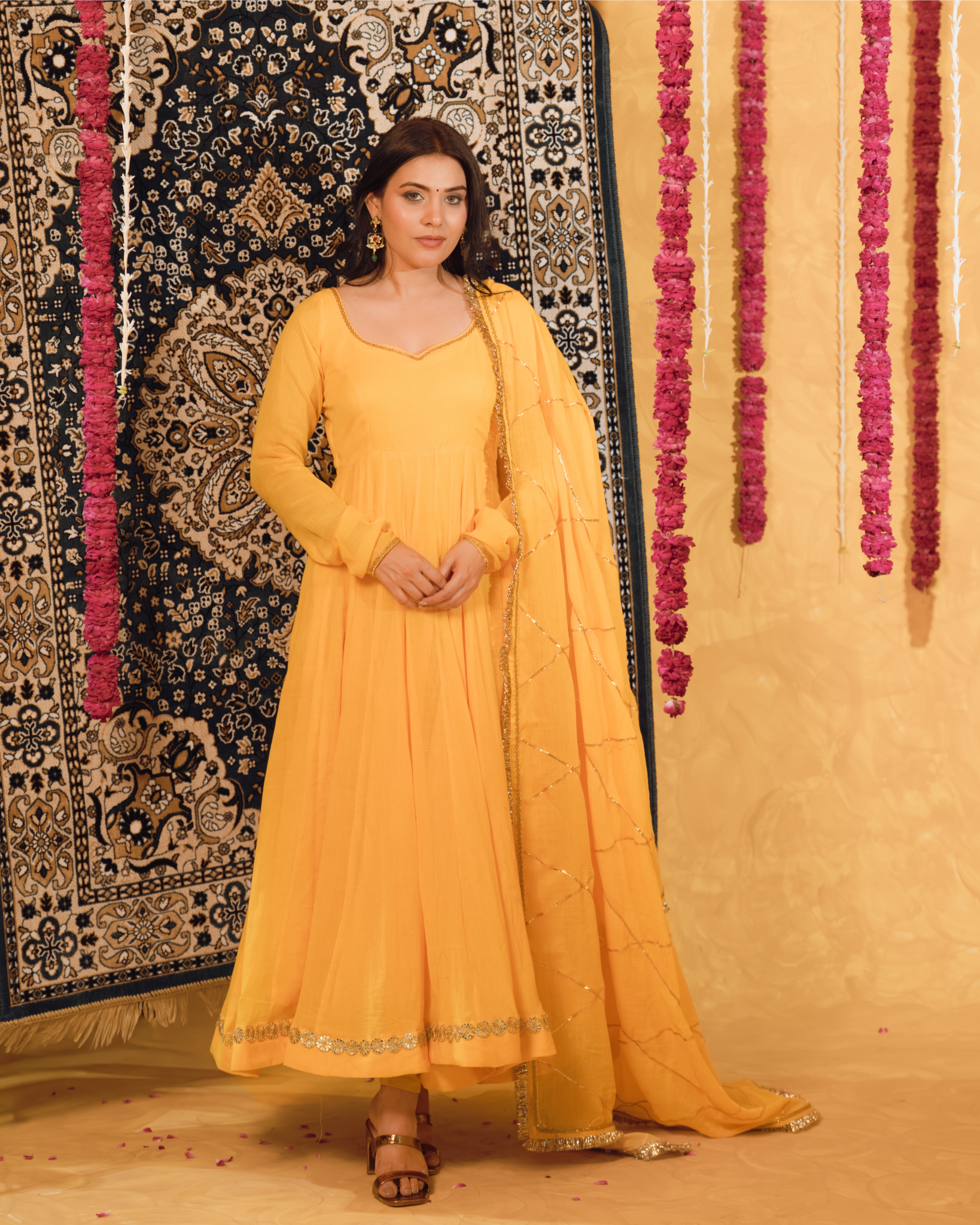 Haldi Yellow Mulmul Anarkali Suit 2pcs Set