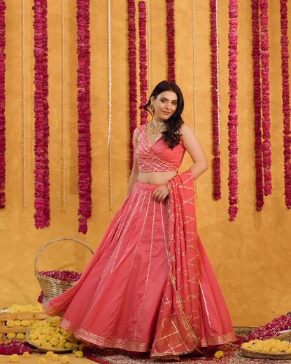 Roseberry peach pink  cotton Lehenga set of 3