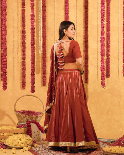 Berry wine cotton Lehenga set of 3