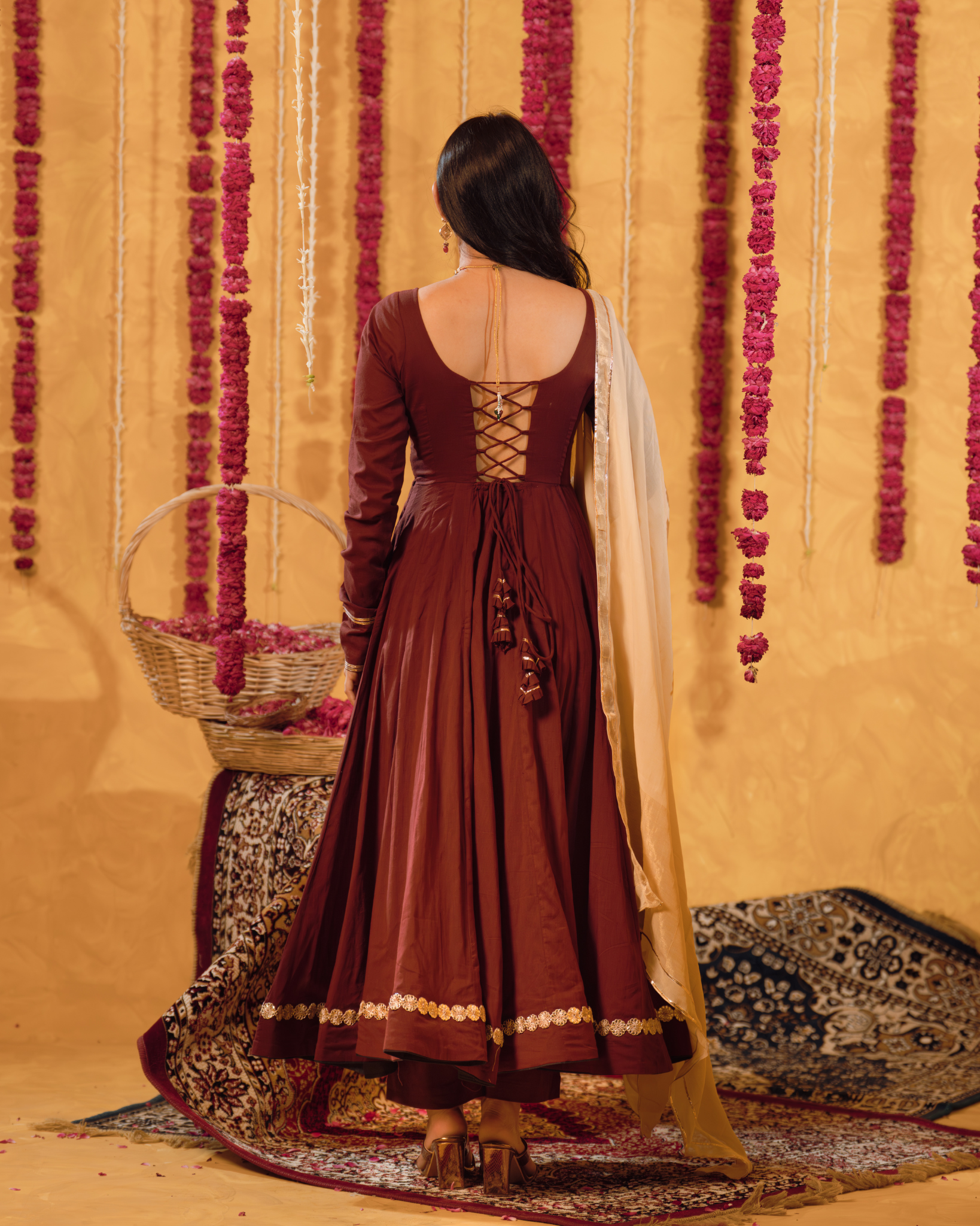 Berry wine Mulmul Anarkali Suit 2pcs Set