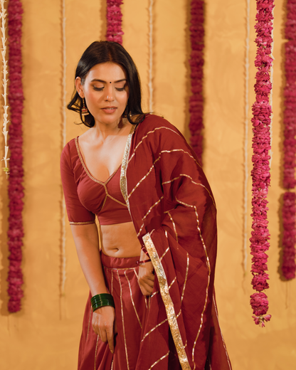 Berry wine cotton Lehenga set of 3