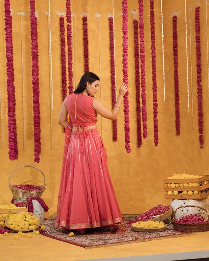 Roseberry peach pink  cotton Lehenga set of 3