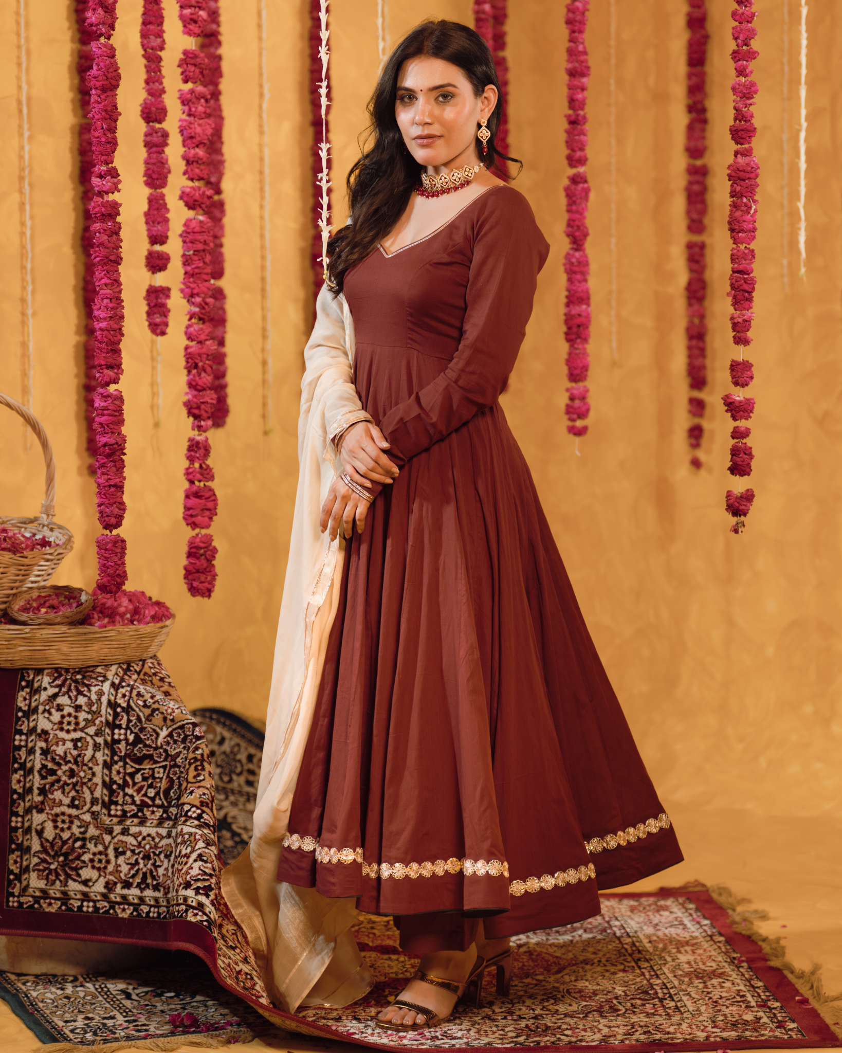 Berry wine Mulmul Anarkali Suit 2pcs Set