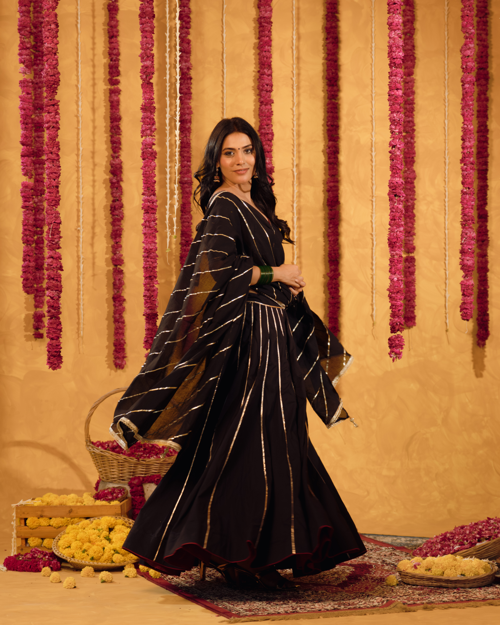Royal Black cotton Lehenga set of 3