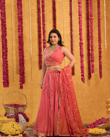 Roseberry peach pink  cotton Lehenga set of 3