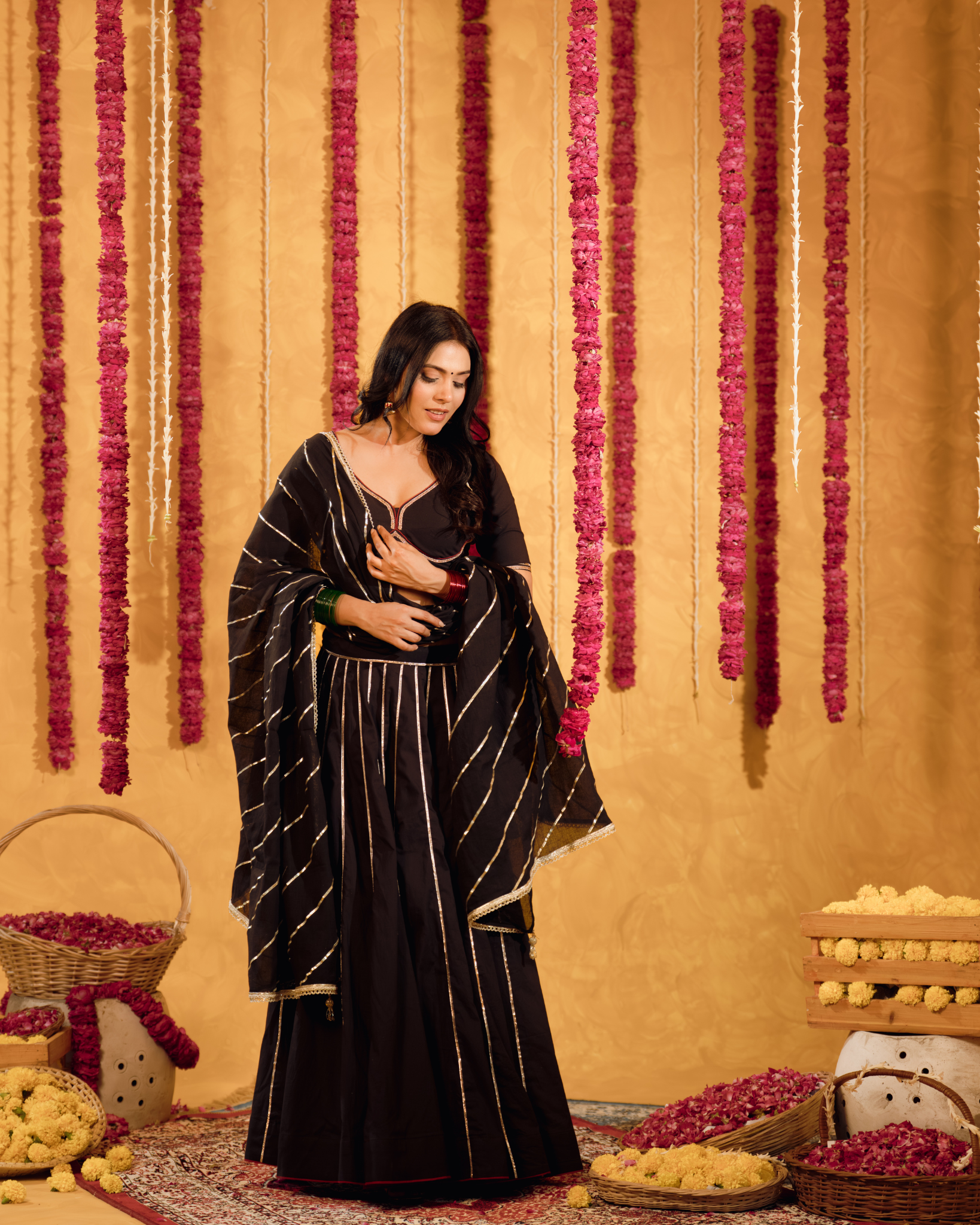 Royal Black cotton Lehenga set of 3
