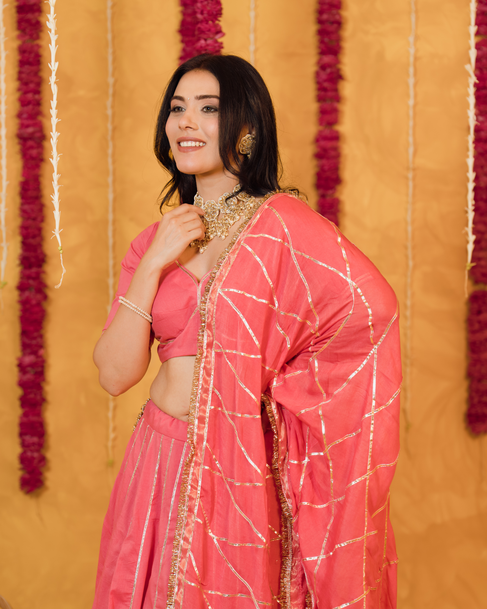 Roseberry peach pink  cotton Lehenga set of 3