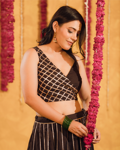 Royal Black cotton Lehenga set of 3