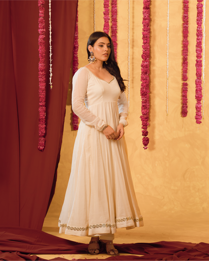 Ivory cream Mulmul Anarkali Suit 2pcs Set
