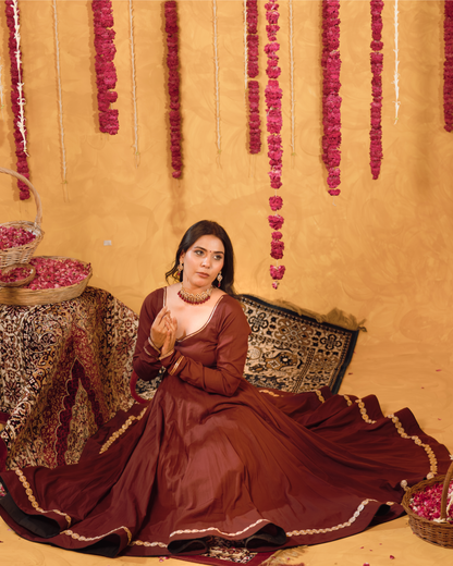 Berry wine Mulmul Anarkali Suit 2pcs Set