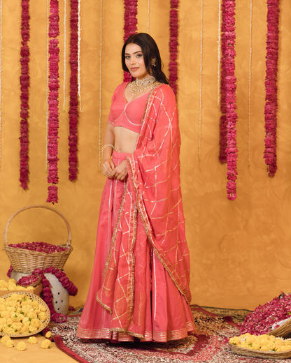 Roseberry peach pink  cotton Lehenga set of 3