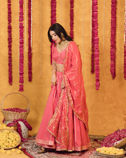 Roseberry peach pink  cotton Lehenga set of 3
