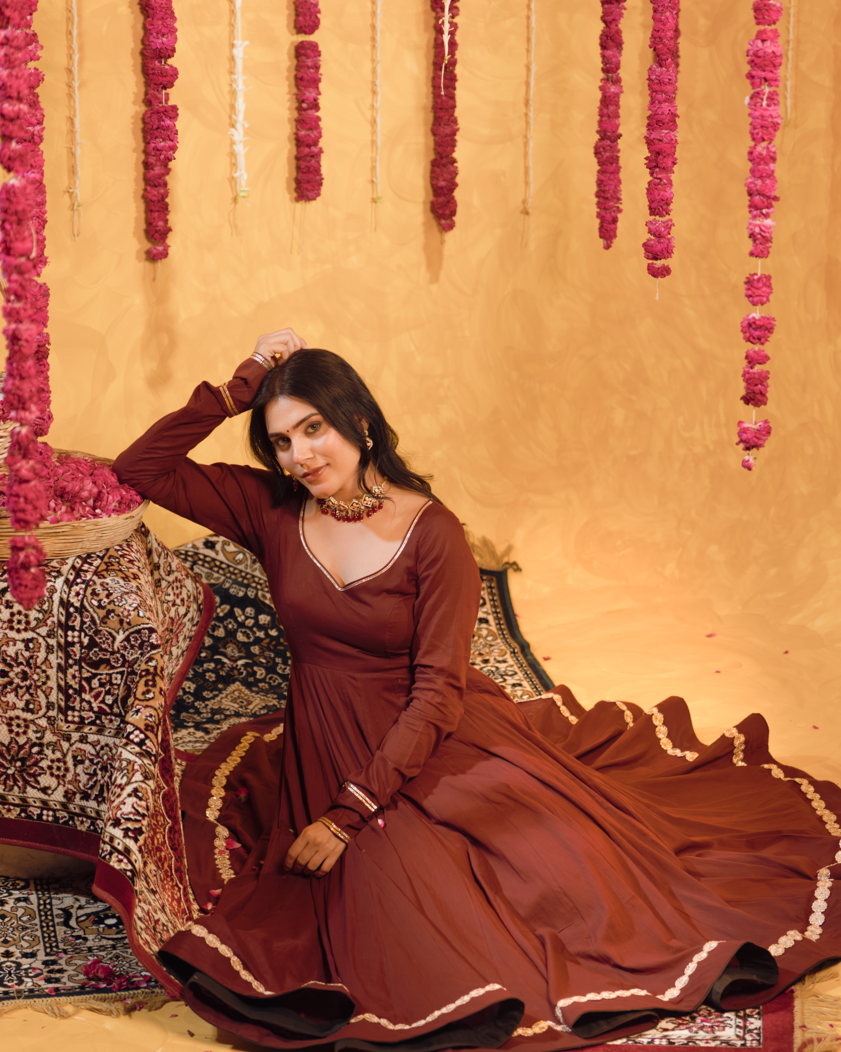 Berry wine Mulmul Anarkali Suit 2pcs Set