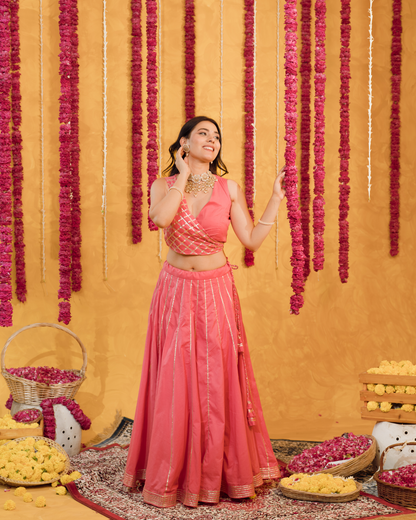 Roseberry peach pink  cotton Lehenga set of 3