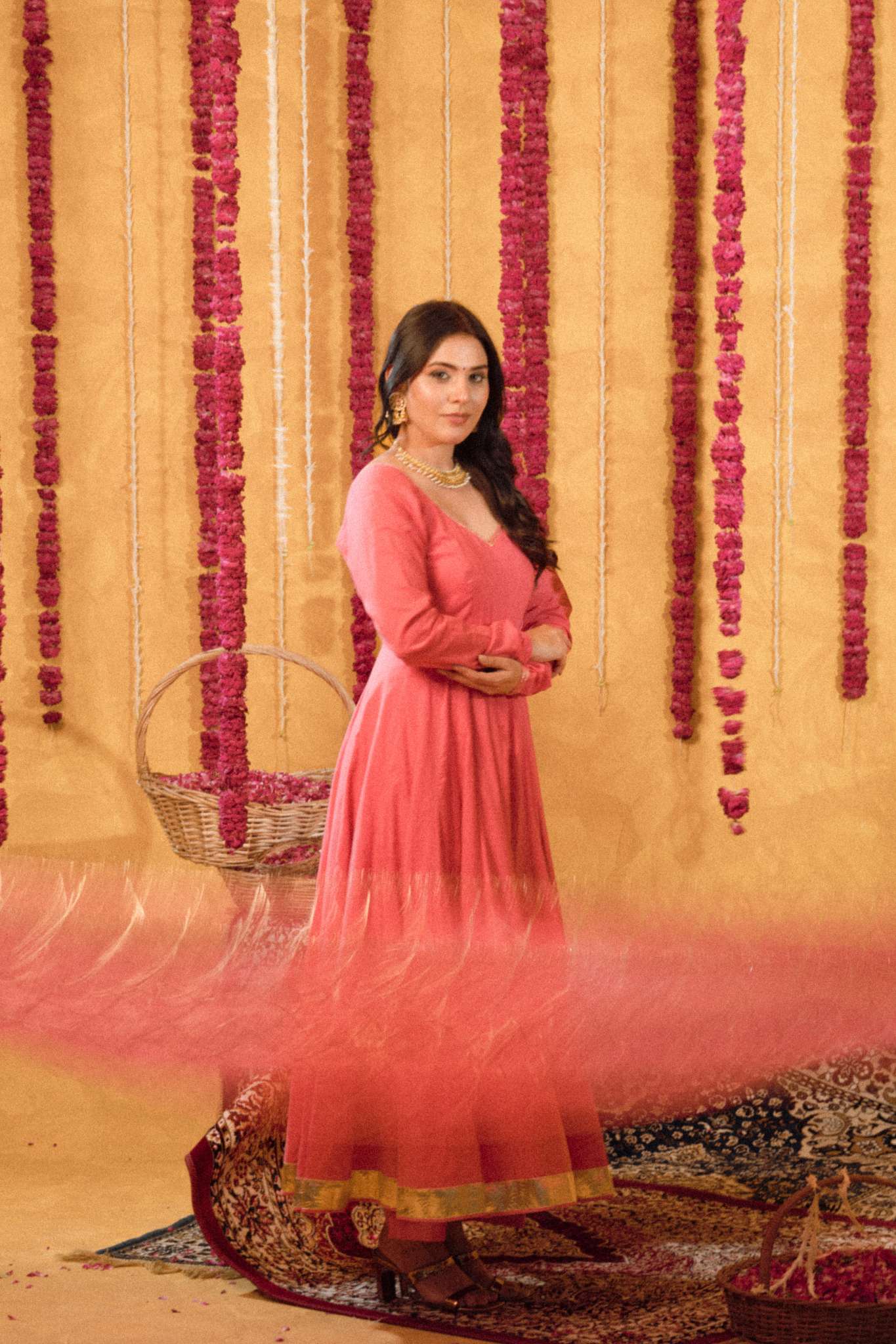 Roseberry peach Pink Mulmul Anarkali Suit 2pcs Set