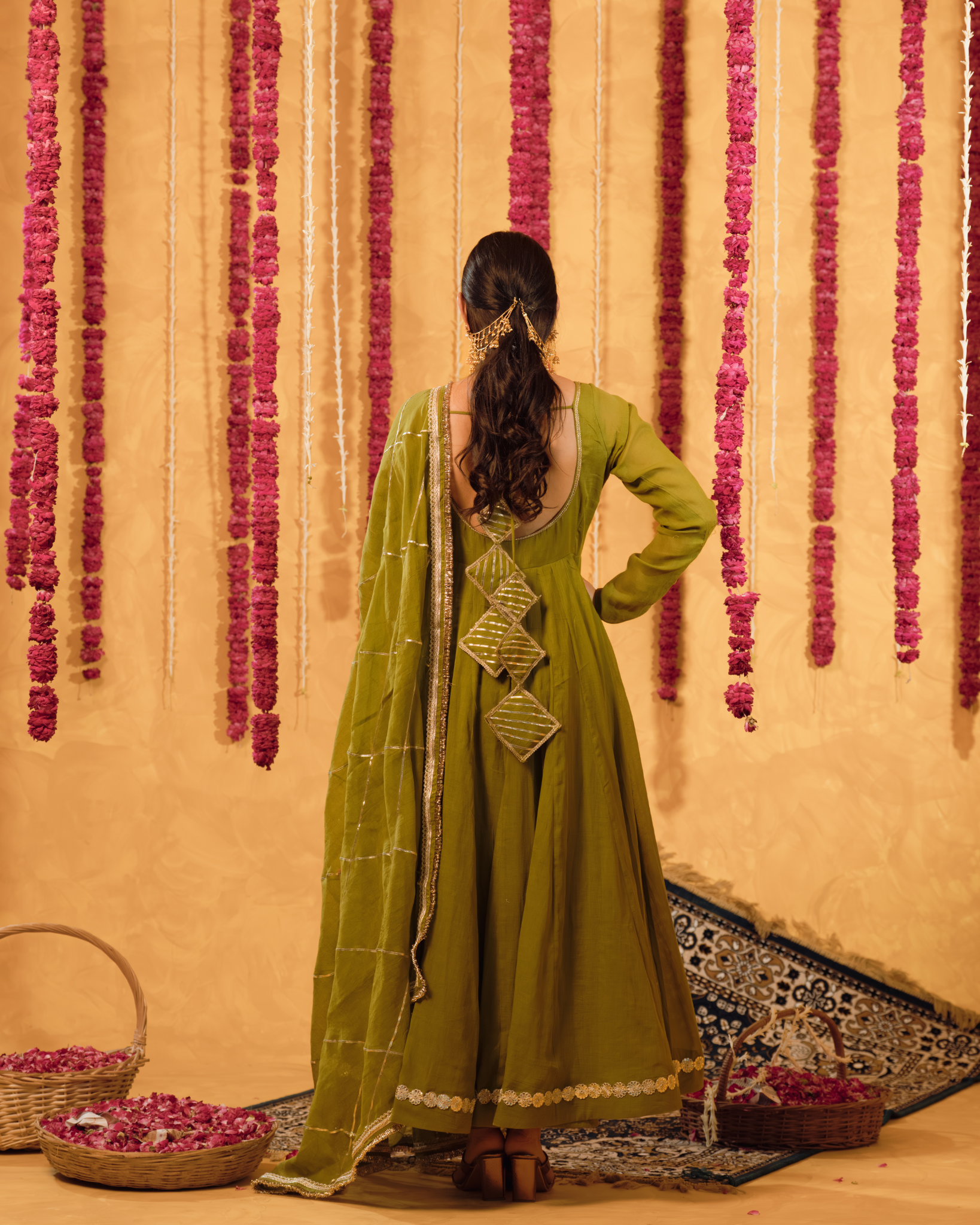 Mehndi Green Mulmul Anarkali Suit 2pcs Set