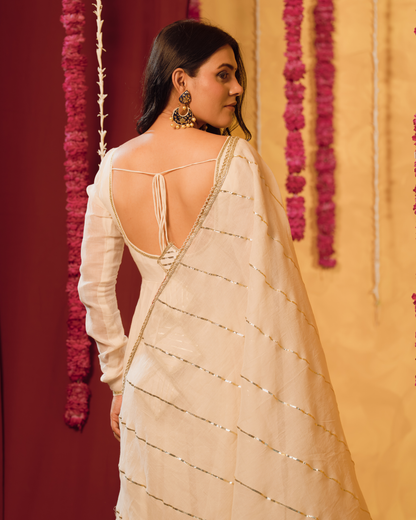 Ivory cream Mulmul Anarkali Suit 2pcs Set