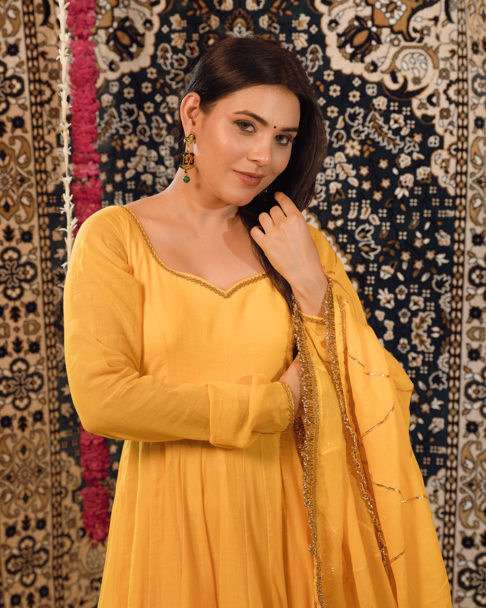 Haldi Yellow Mulmul Anarkali Suit 2pcs Set