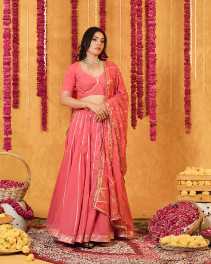 Roseberry peach pink  cotton Lehenga set of 3