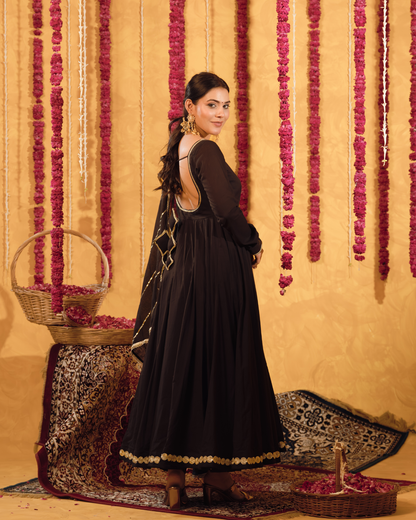 Royal Black Mulmul Anarkali Suit 2pcs Set