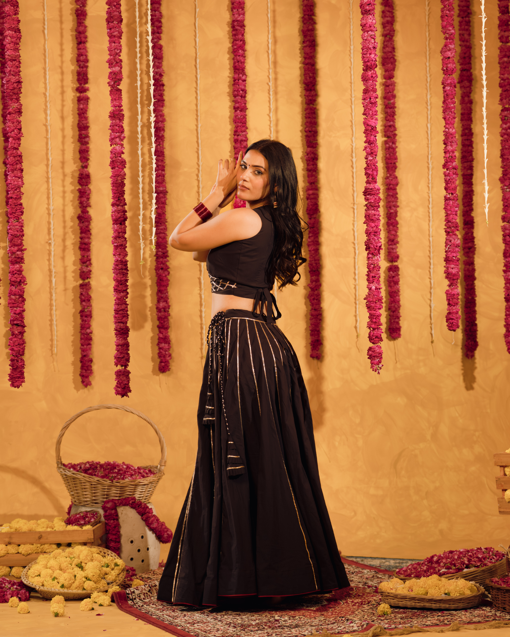 Royal Black cotton Lehenga set of 3