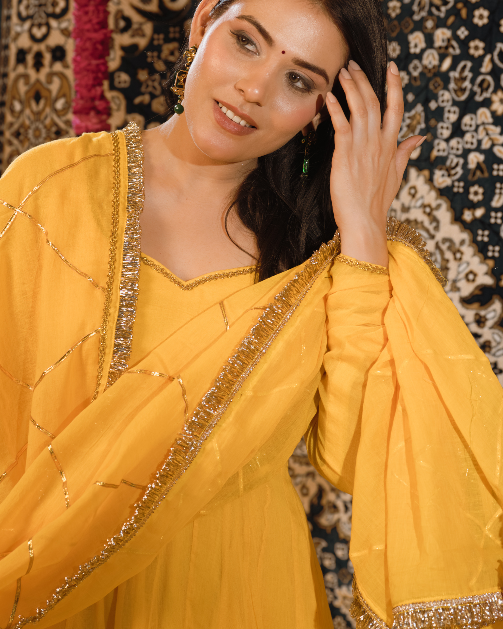 Haldi Yellow Mulmul Anarkali Suit 2pcs Set
