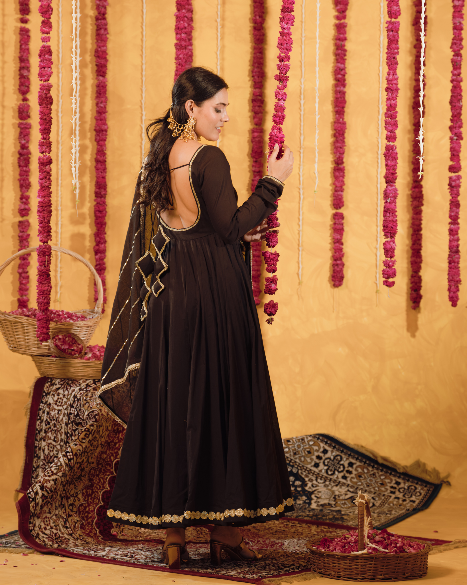 Royal Black Mulmul Anarkali Suit 2pcs Set