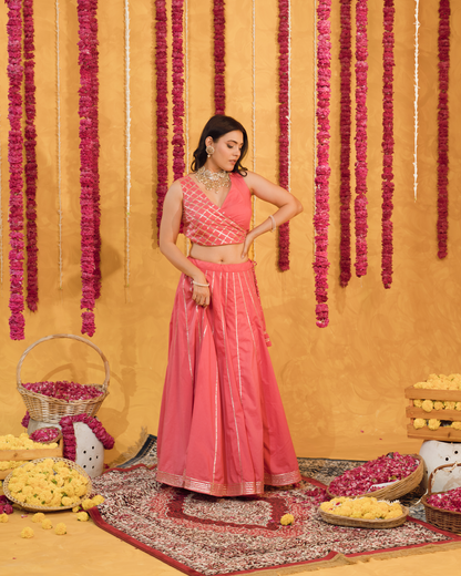 Roseberry peach pink  cotton Lehenga set of 3