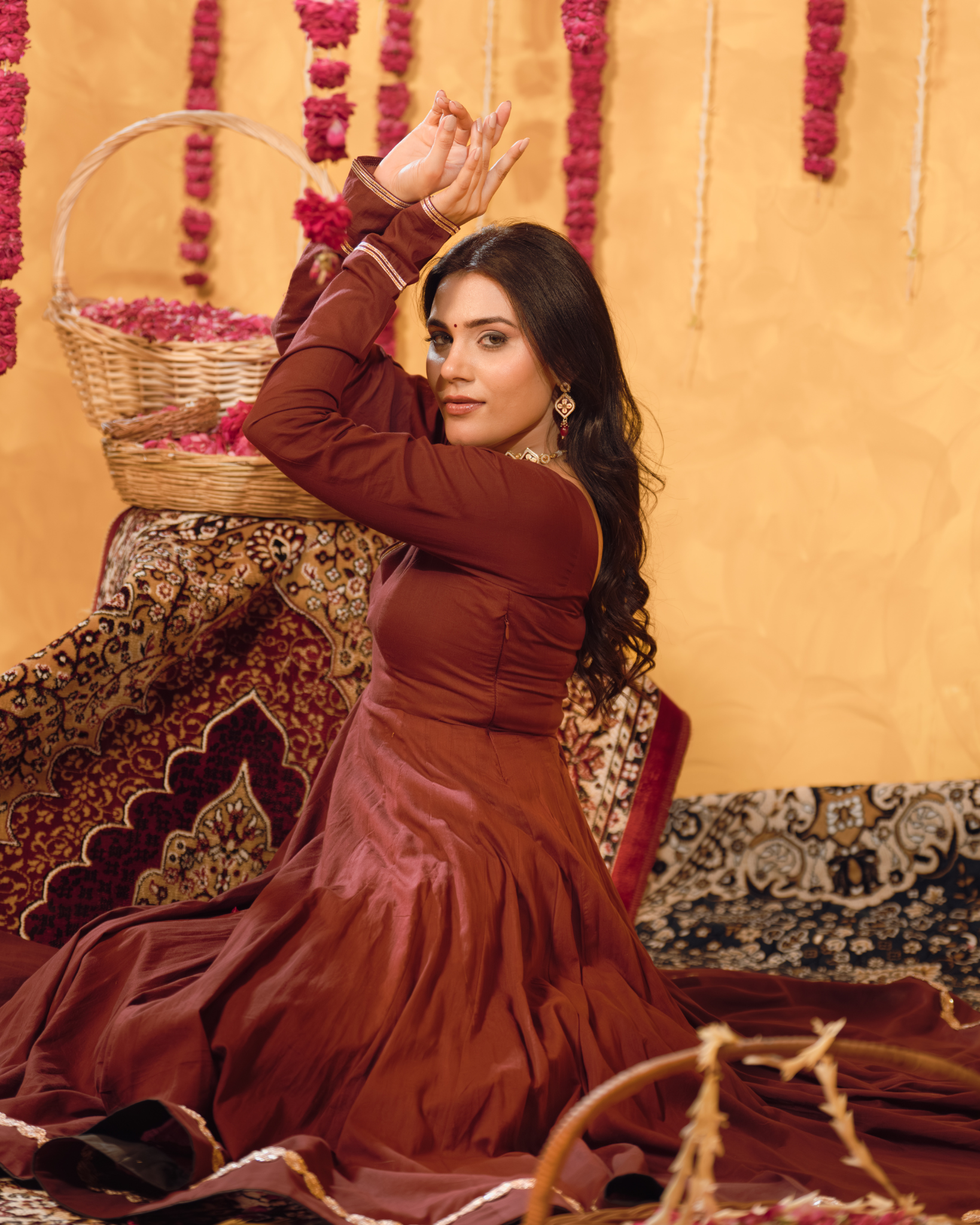 Berry wine Mulmul Anarkali Suit 2pcs Set