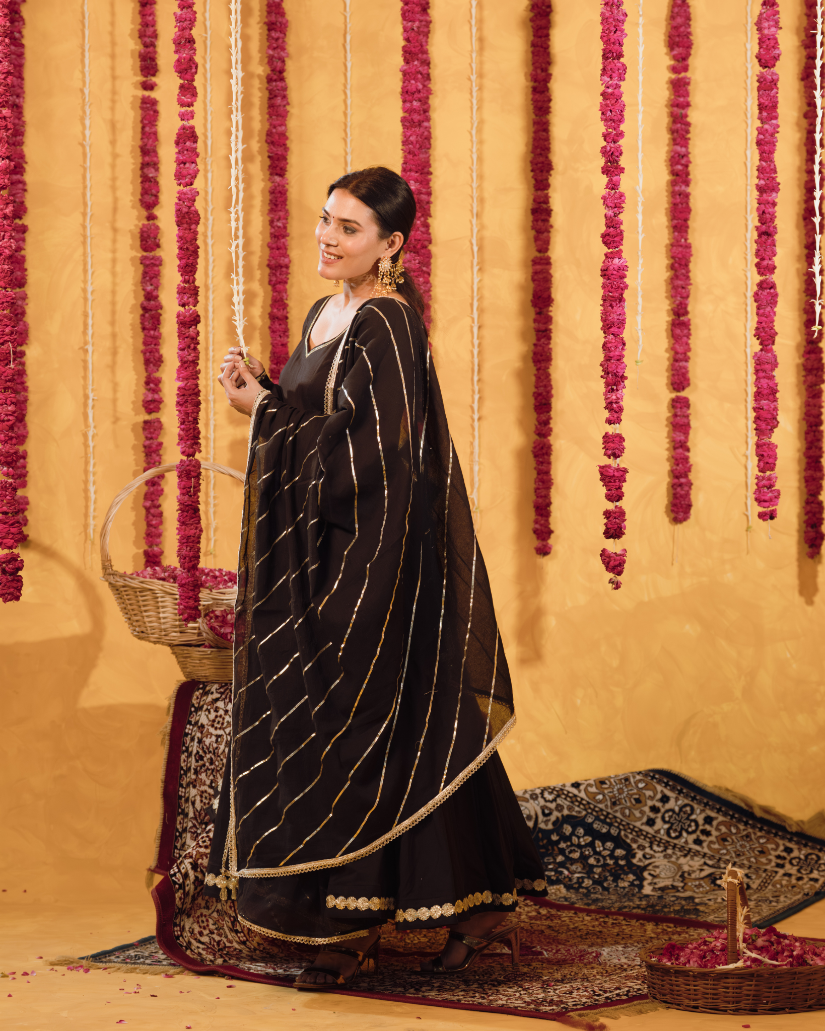 Royal Black Mulmul Anarkali Suit 2pcs Set