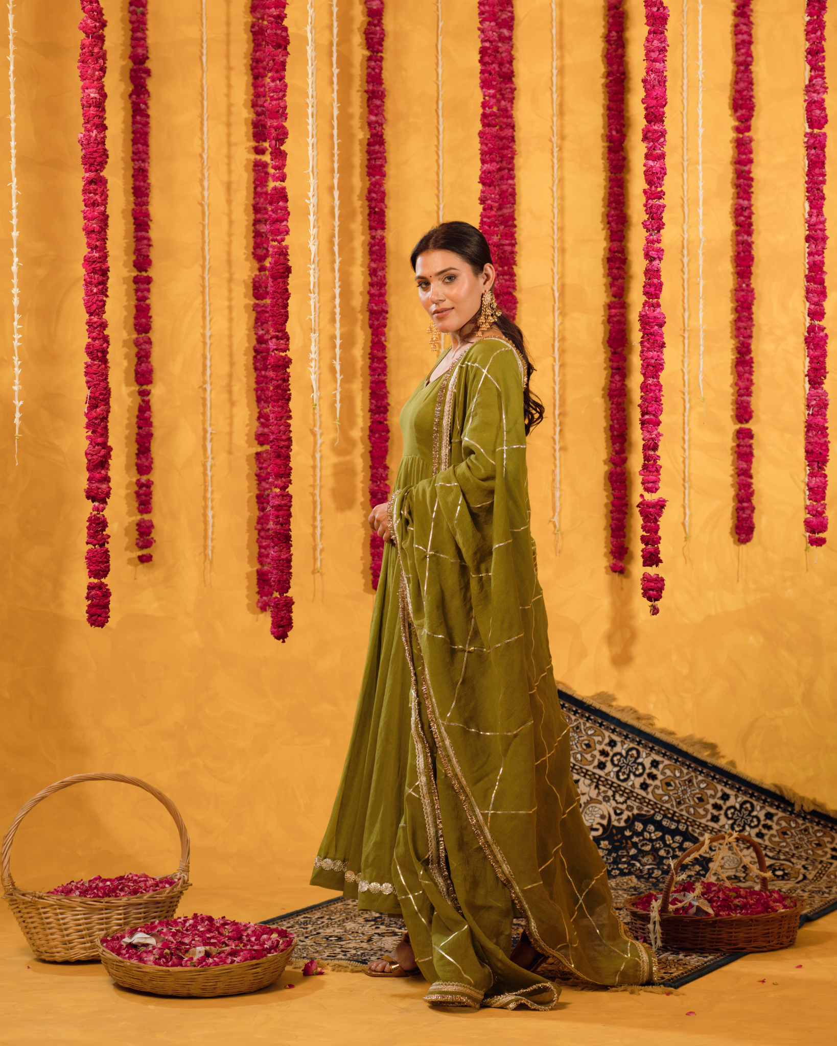 Mehndi Green Mulmul Anarkali Suit 2pcs Set