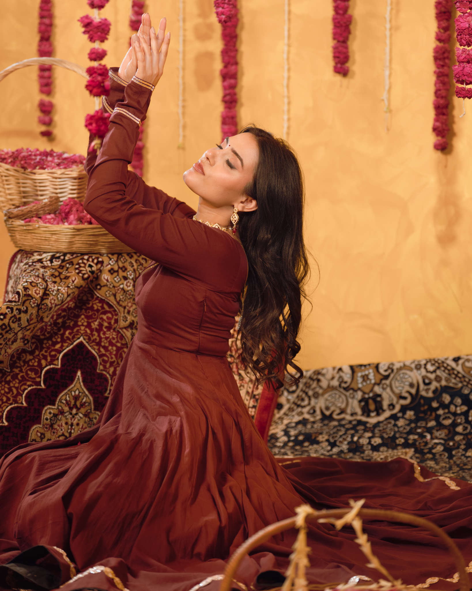 Berry wine Mulmul Anarkali Suit 2pcs Set