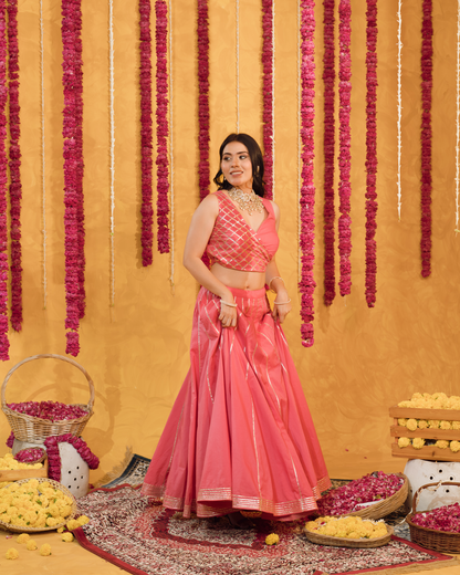 Roseberry peach pink  cotton Lehenga set of 3