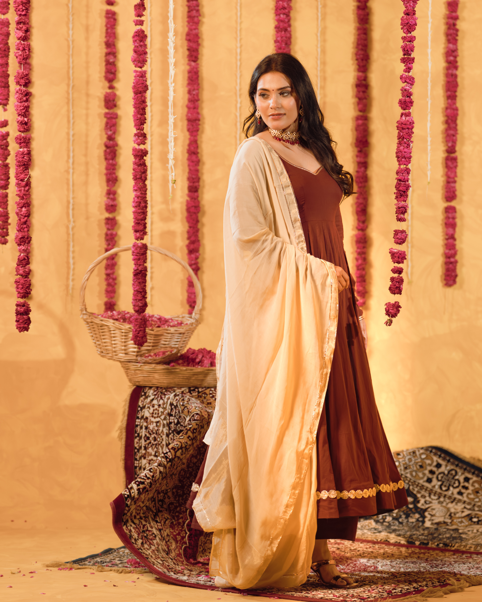 Berry wine Mulmul Anarkali Suit 2pcs Set