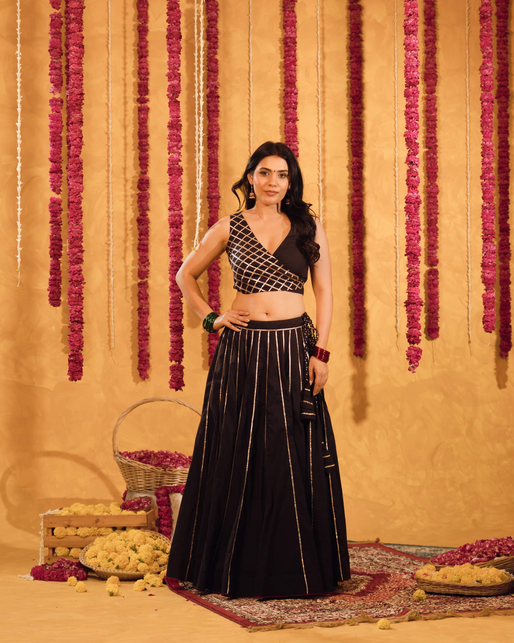 Royal Black cotton Lehenga set of 3