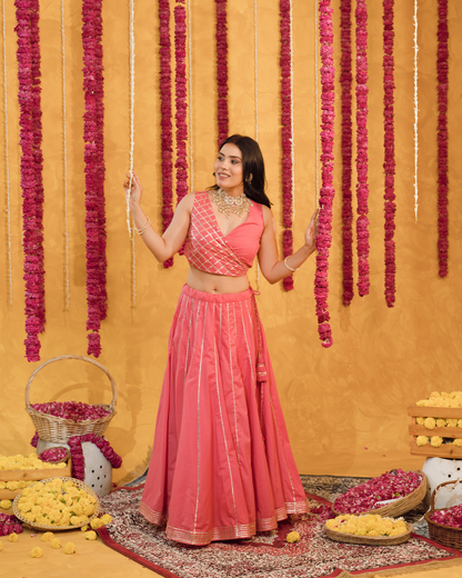 Roseberry peach pink  cotton Lehenga set of 3