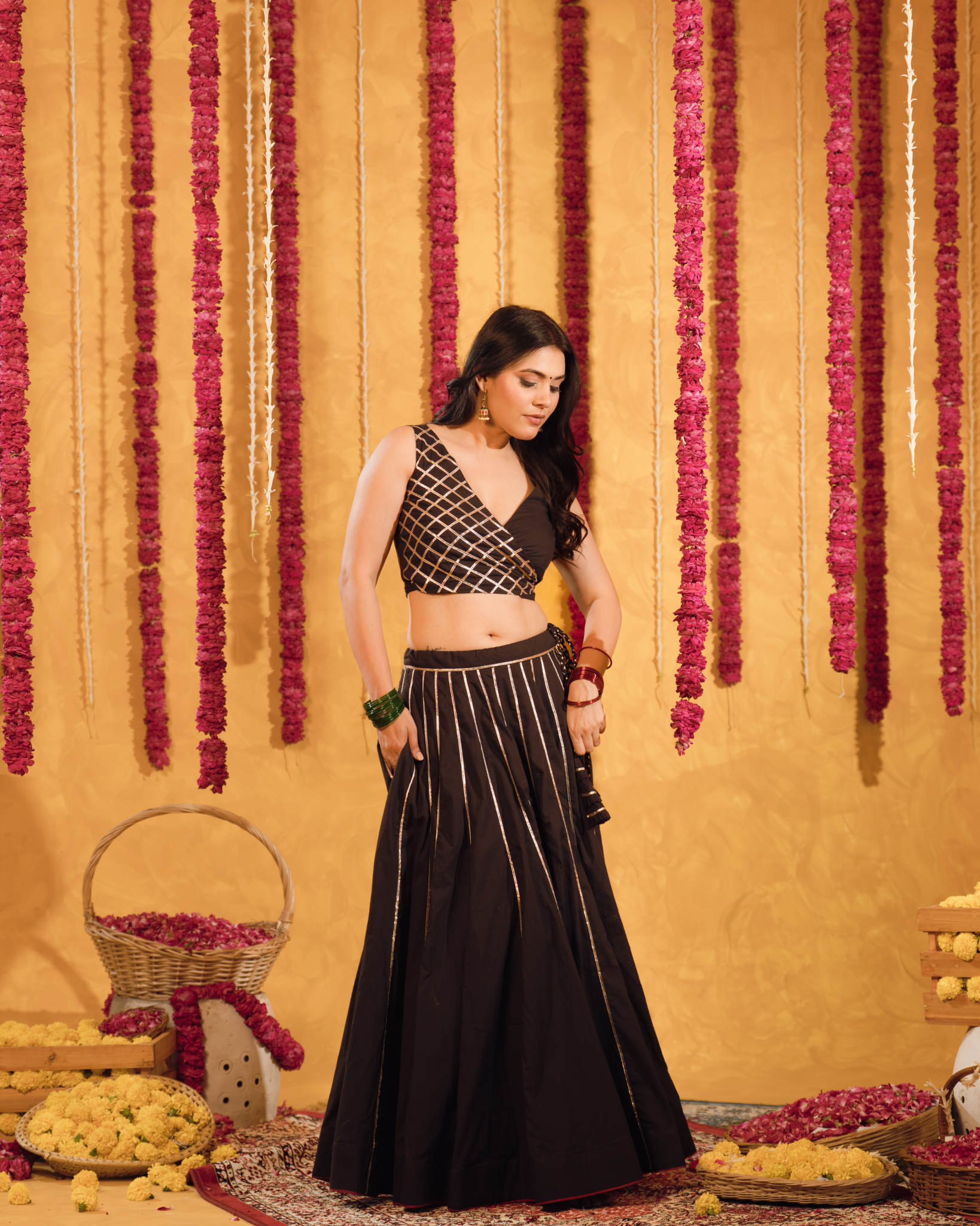 Royal Black cotton Lehenga set of 3