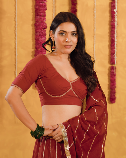 Berry wine cotton Lehenga set of 3