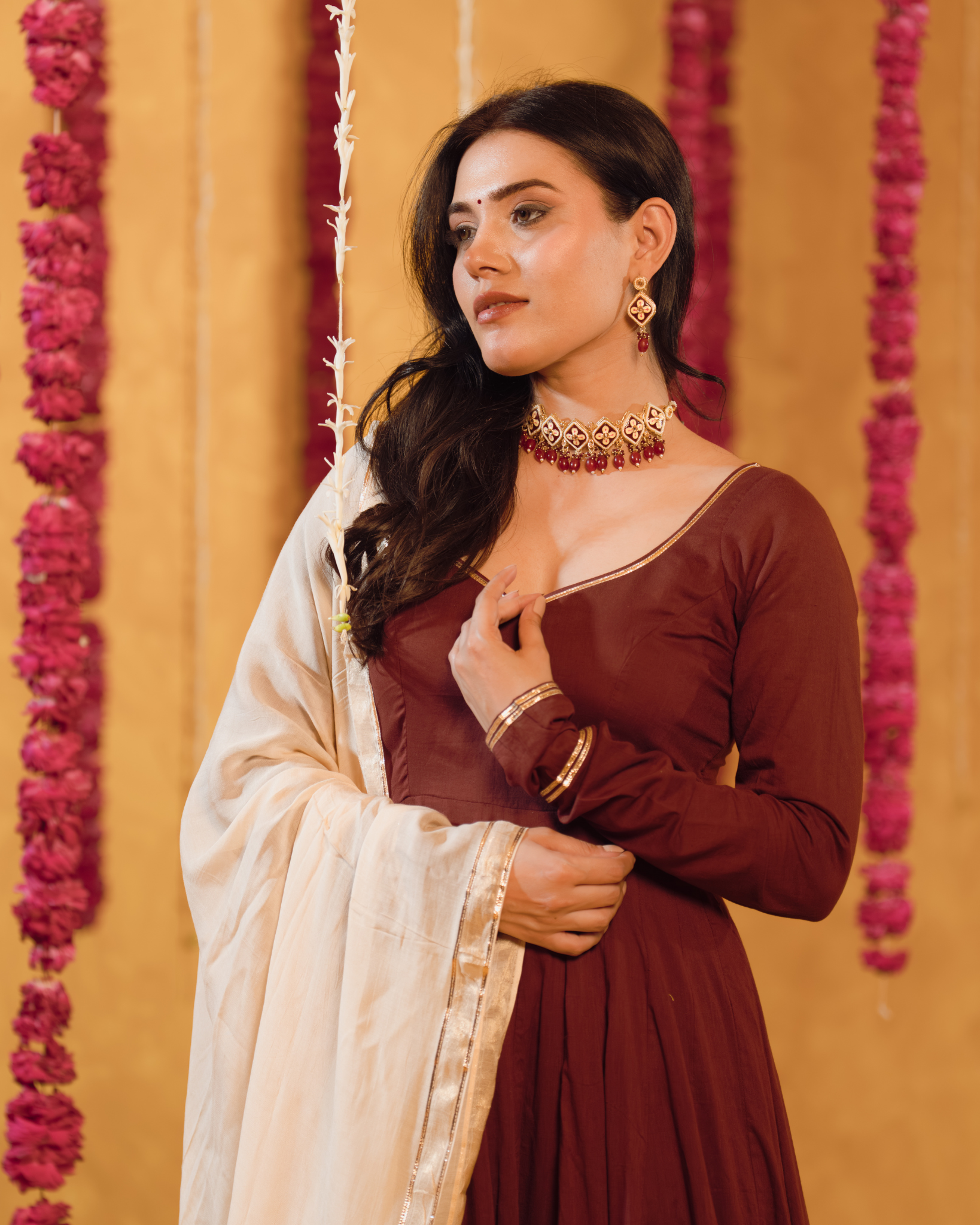 Berry wine Mulmul Anarkali Suit 2pcs Set