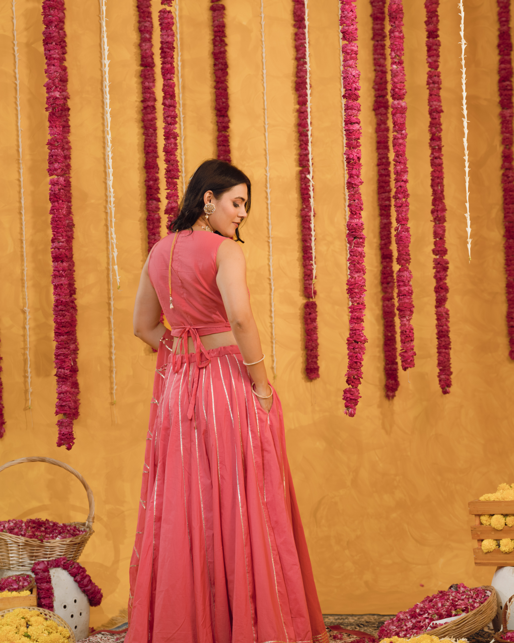 Roseberry peach pink  cotton Lehenga set of 3