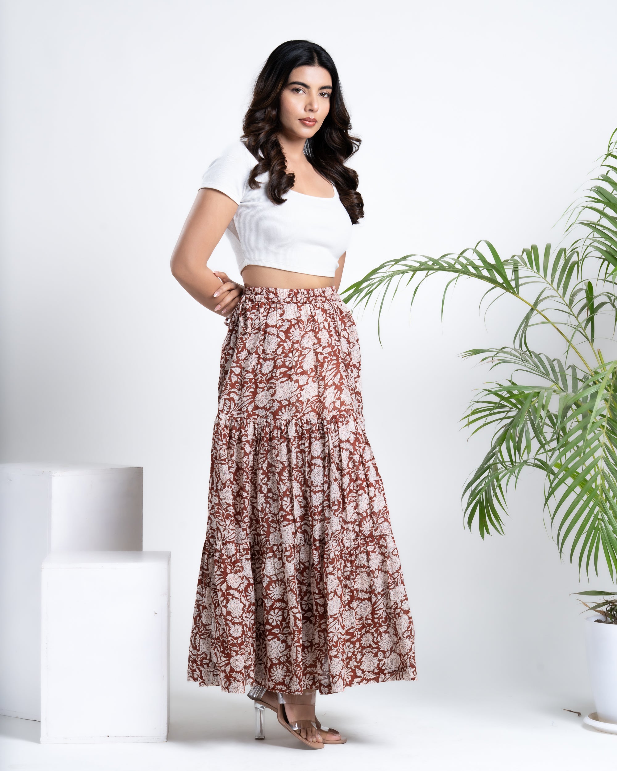 Shop Now – Block Printed Flared Maxi Skirt for Women