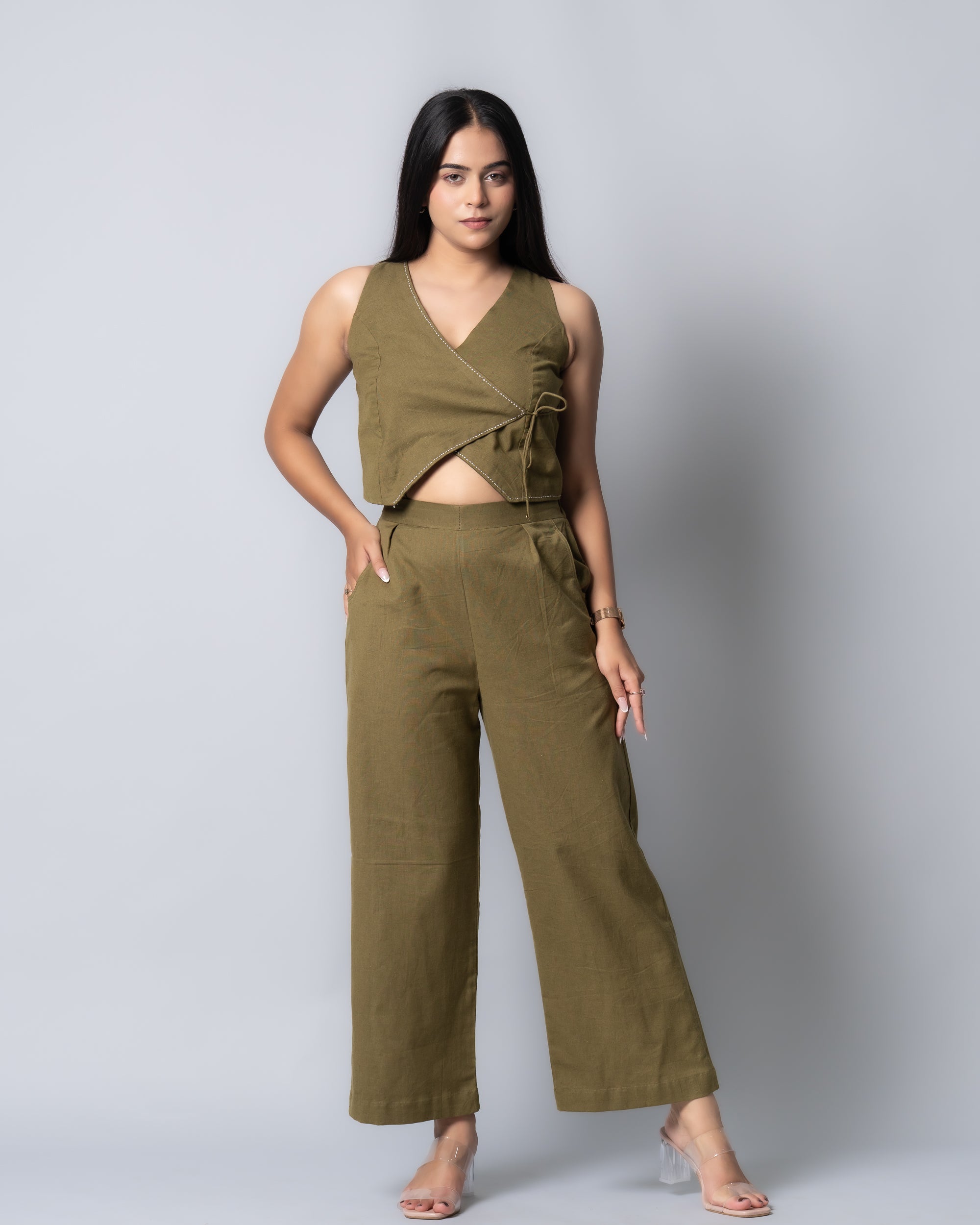 Olive green Wrap up Co-ord set