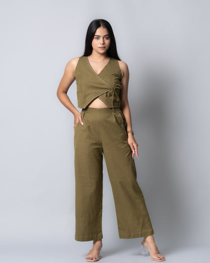 Olive green Wrap up Co-ord set