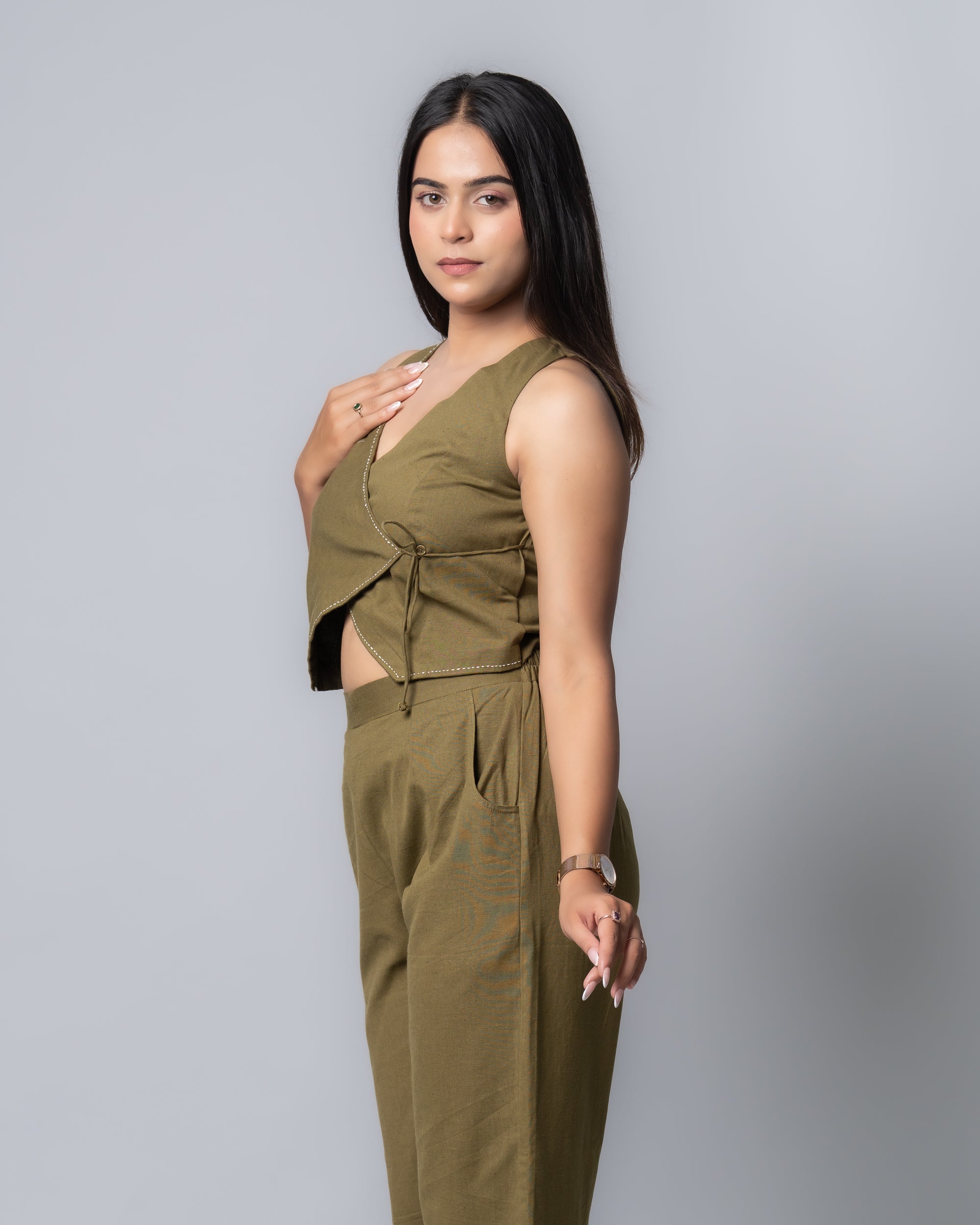 Olive green Wrap up Co-ord set