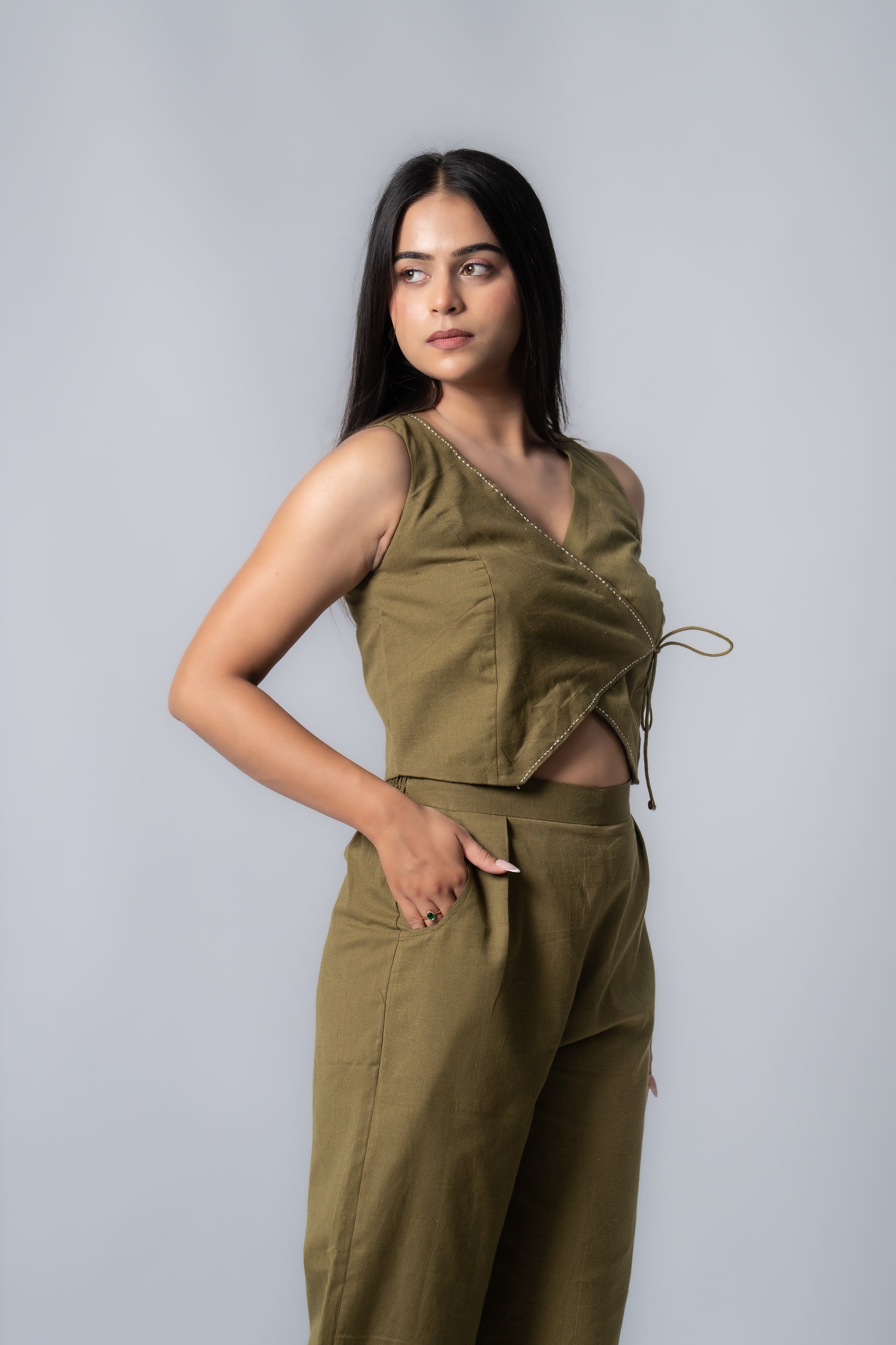 Olive green Wrap up Co-ord set