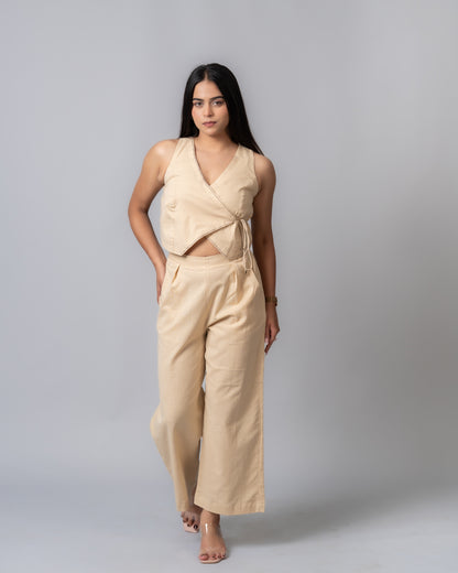Sand Beige Wrap up Co-ord set