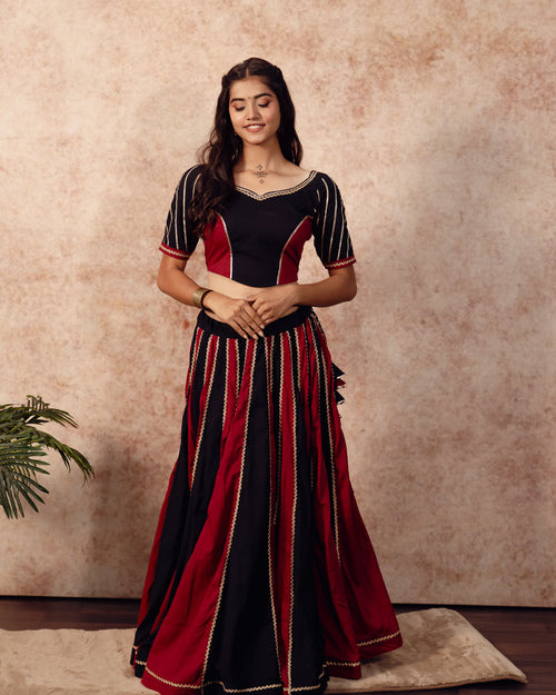 Black & Maroon Solids kali Lehenga