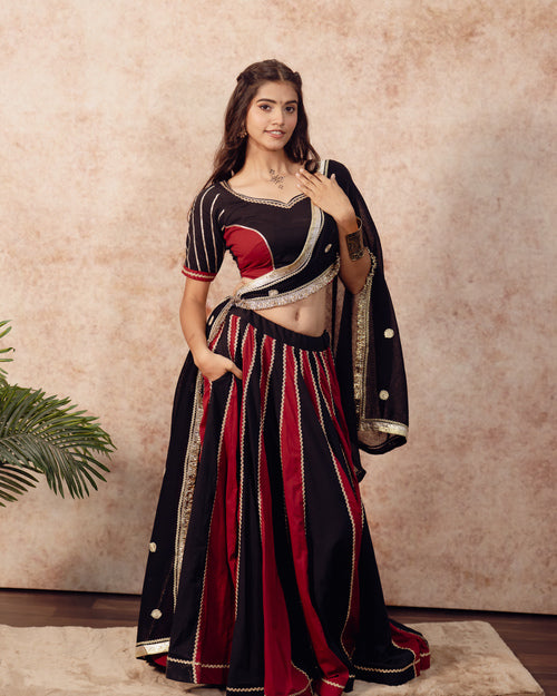Black & Maroon Solids kali Lehenga