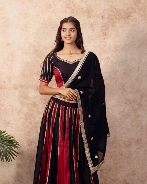 Black & Maroon Solids kali Lehenga