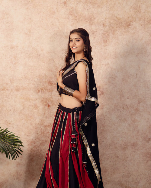 Black & Maroon Solids kali Lehenga
